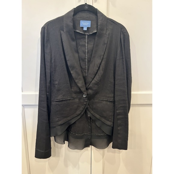 Simply Vera Vera Wang Jackets & Blazers - Simply Vera Wang Linen Blend Blazer Women XS Office Career Black With Sheer Edge